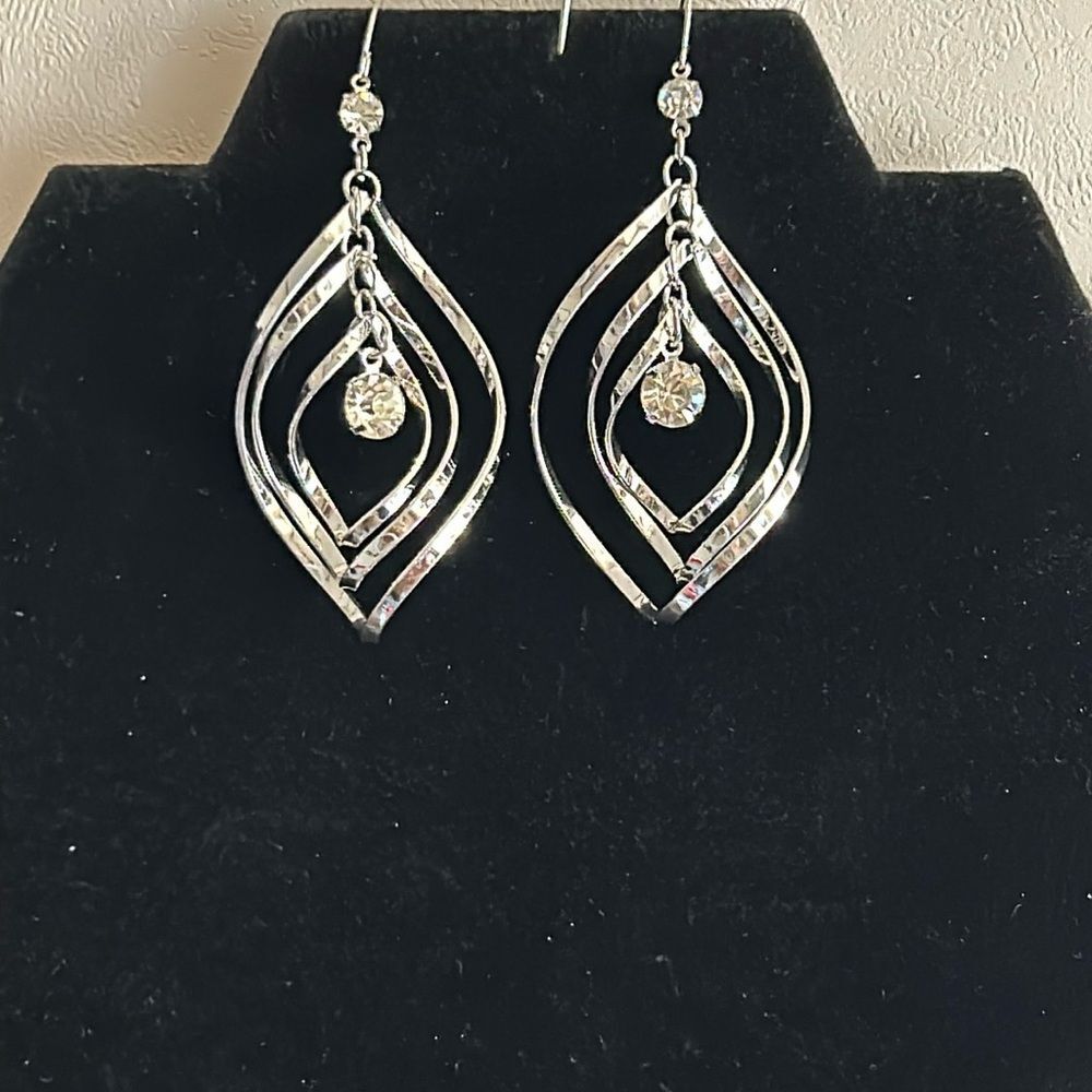 Earrings | Silver Toned | Crystal Stones Pierced NWOT